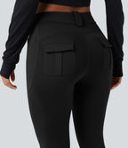 Wear-Resistant Mid Rise Cargo Hiking Leggings with Pockets — Black — view 6