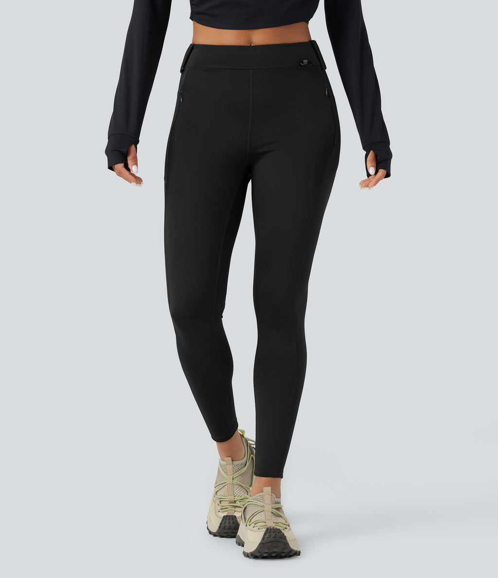 Wear-Resistant Mid Rise Cargo Hiking Leggings with Pockets — Black — view 3