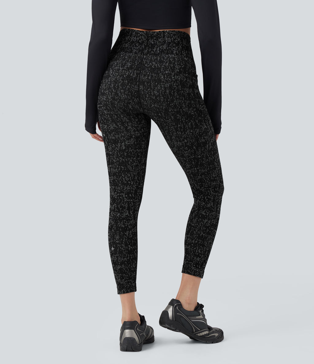 OneForm Seamless Flow High Waisted Speckled 7/8 Yoga Leggings with Pockets — Black — view 2