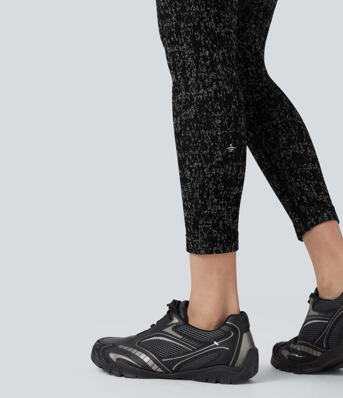 OneForm Seamless Flow High Waisted Speckled 7/8 Yoga Leggings with Pockets — Black — view 5