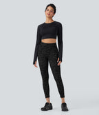OneForm Seamless Flow High Waisted Speckled 7/8 Yoga Leggings with Pockets — Black — view 6