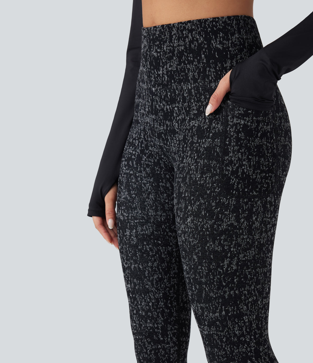 OneForm Seamless Flow High Waisted Speckled 7/8 Yoga Leggings with Pockets — Black — view 4