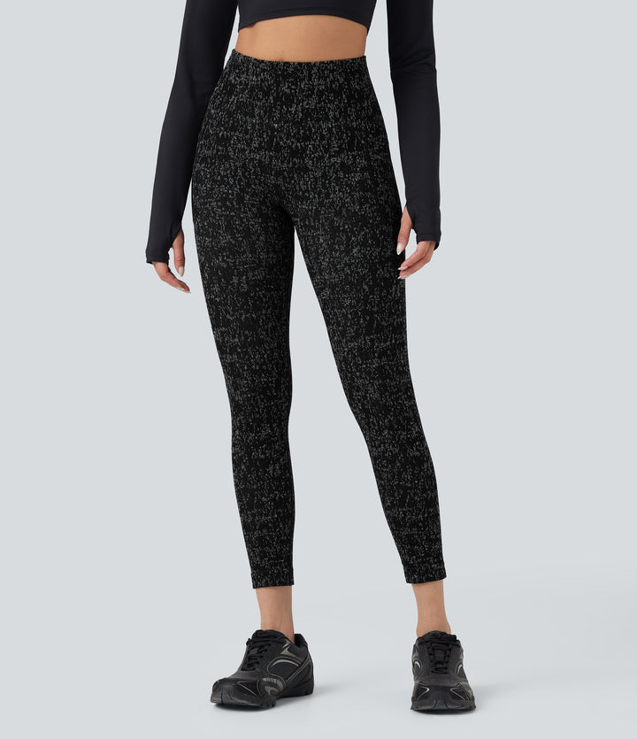 OneForm Seamless Flow High Waisted Speckled 7/8 Yoga Leggings with Pockets — Black — view 1