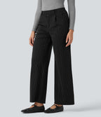 High Waisted Straight Leg InstantCool Stripe Work Trousers with Pockets — Black White Pinstripe — view 2