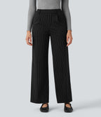 High Waisted Straight Leg InstantCool Stripe Work Trousers with Pockets — Black White Pinstripe — view 3