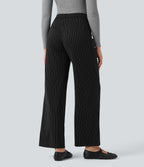 High Waisted Straight Leg InstantCool Stripe Work Trousers with Pockets — Black White Pinstripe — view 1