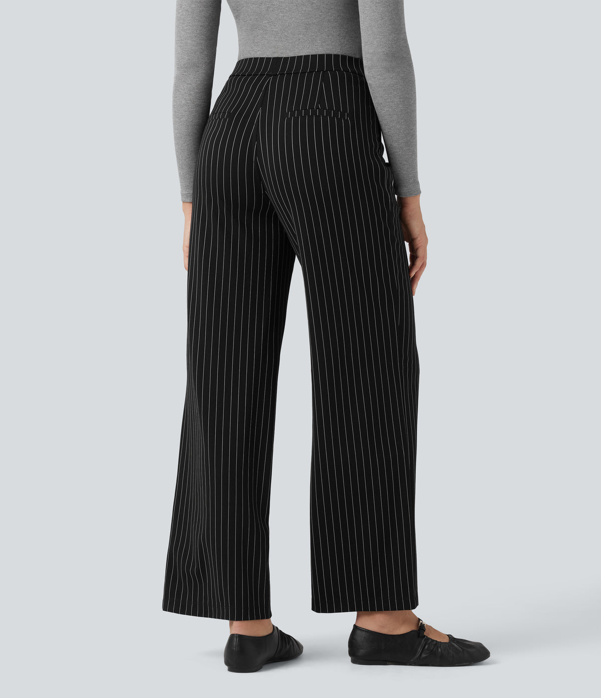 High Waisted Straight Leg InstantCool Stripe Work Trousers with Pockets — Black White Pinstripe — view 1