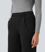 High Waisted Straight Leg InstantCool Stripe Work Trousers with Pockets — Black White Pinstripe — view 5