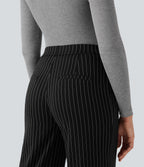 High Waisted Straight Leg InstantCool Stripe Work Trousers with Pockets — Black White Pinstripe — view 4