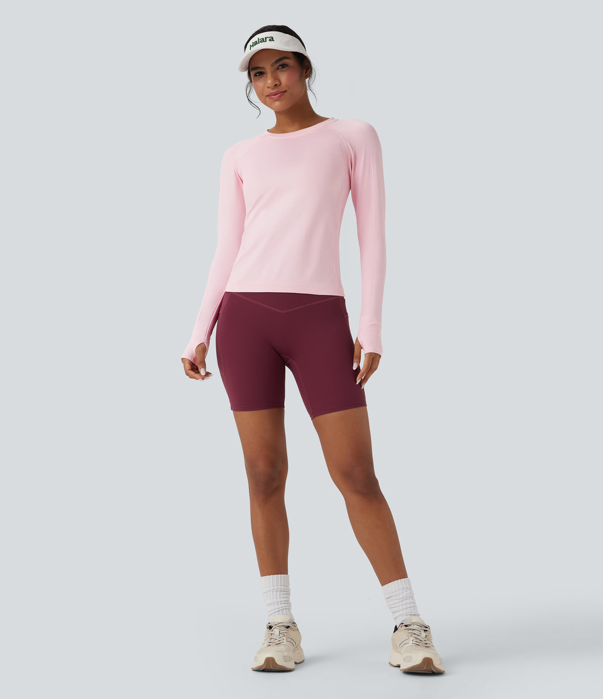 OneForm Seamless Flow Raglan Long Sleeve Thumb Hole Yoga Sports Top — Ballerina — view 7