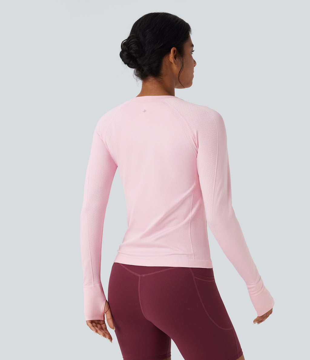 OneForm Seamless Flow Raglan Long Sleeve Thumb Hole Yoga Sports Top — Ballerina — view 2