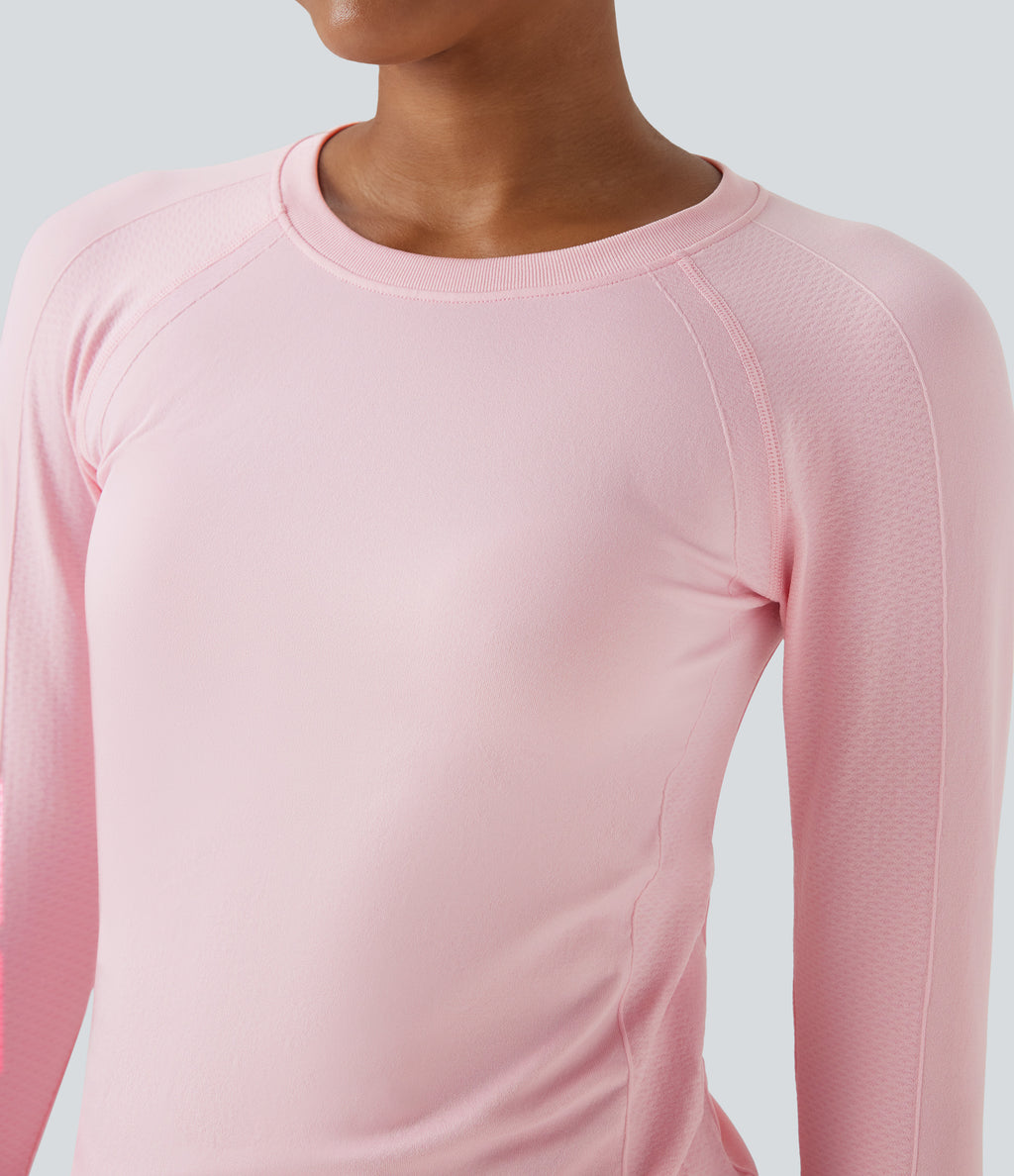 OneForm Seamless Flow Raglan Long Sleeve Thumb Hole Yoga Sports Top — Ballerina — view 4
