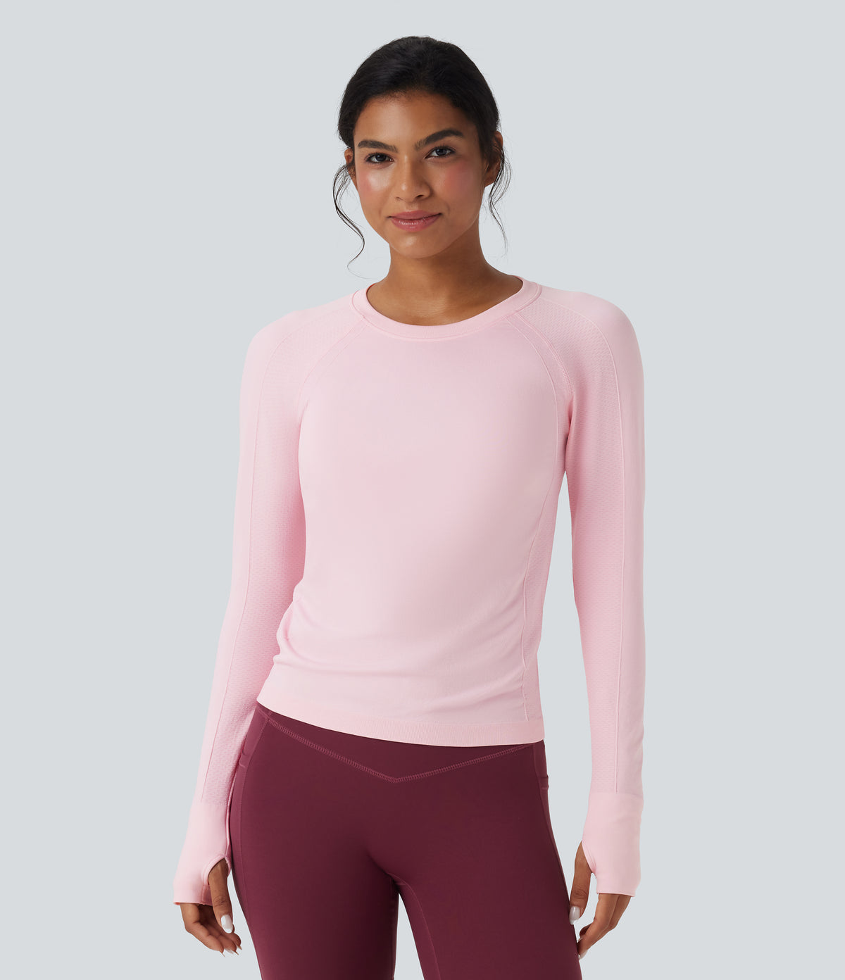 OneForm Seamless Flow Raglan Long Sleeve Thumb Hole Yoga Sports Top — Ballerina — view 1