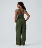 Corduroy Straight Leg Casual Dungarees with Pockets — Rifle Green — view 2