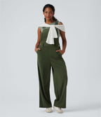 Corduroy Straight Leg Casual Dungarees with Pockets — Rifle Green — view 1