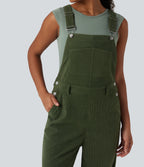 Corduroy Straight Leg Casual Dungarees with Pockets — Rifle Green — view 5