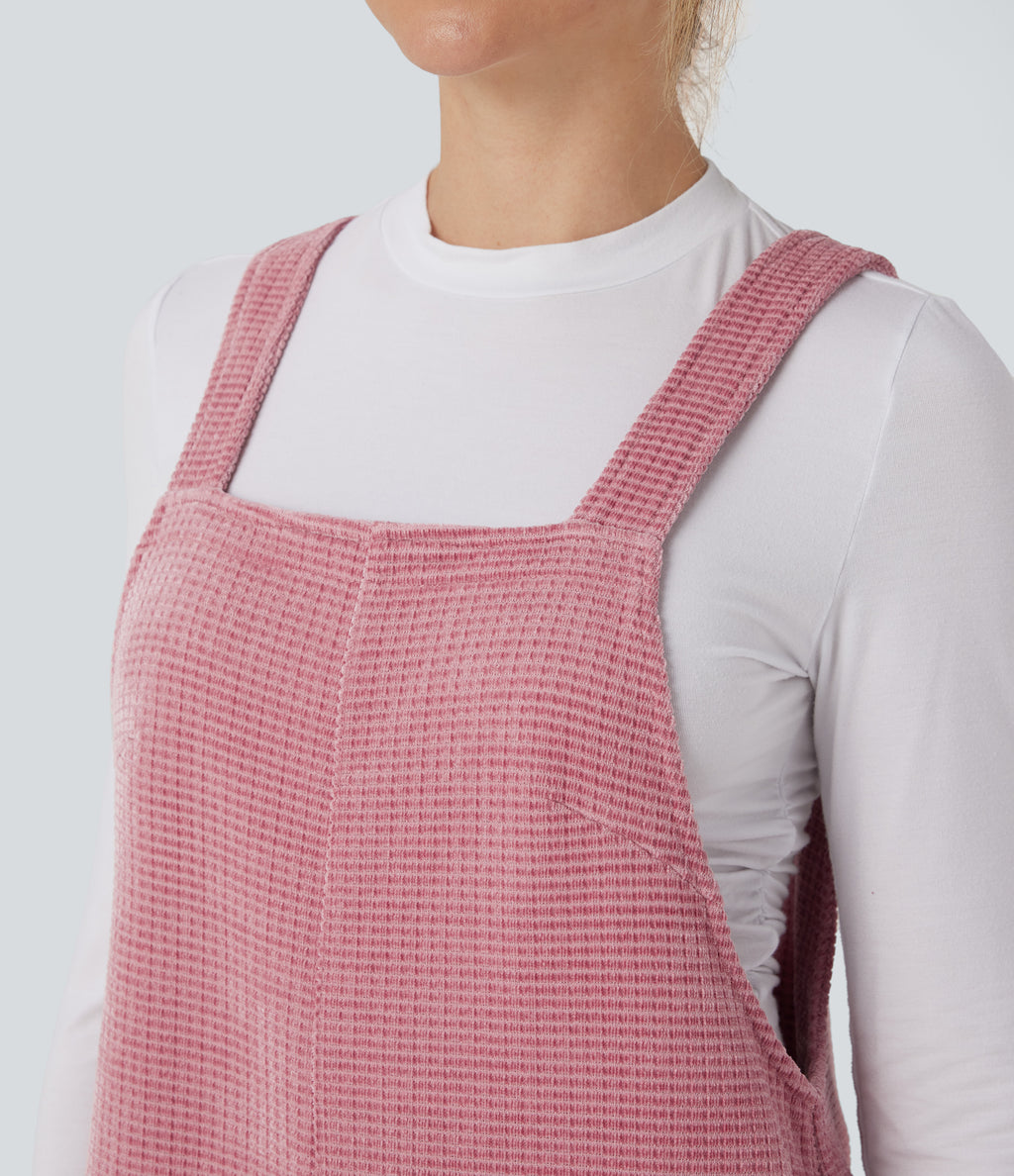 Tie Back Chenille Waffle Casual Dungarees with Pockets — Rose Elegance — view 4