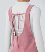 Tie Back Chenille Waffle Casual Dungarees with Pockets — Rose Elegance — view 5