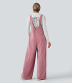 Tie Back Chenille Waffle Casual Dungarees with Pockets — Rose Elegance — view 1