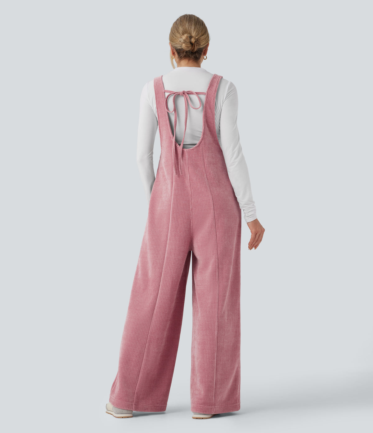 Tie Back Chenille Waffle Casual Dungarees with Pockets — Rose Elegance — view 1