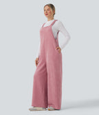 Tie Back Chenille Waffle Casual Dungarees with Pockets — Rose Elegance — view 3