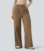 High Waisted Corduroy Casual Baggy Trousers with Pockets — Ermine — view 1