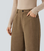 High Waisted Corduroy Casual Baggy Trousers with Pockets — Ermine — view 4