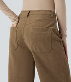 High Waisted Corduroy Casual Baggy Trousers with Pockets — Ermine — view 5