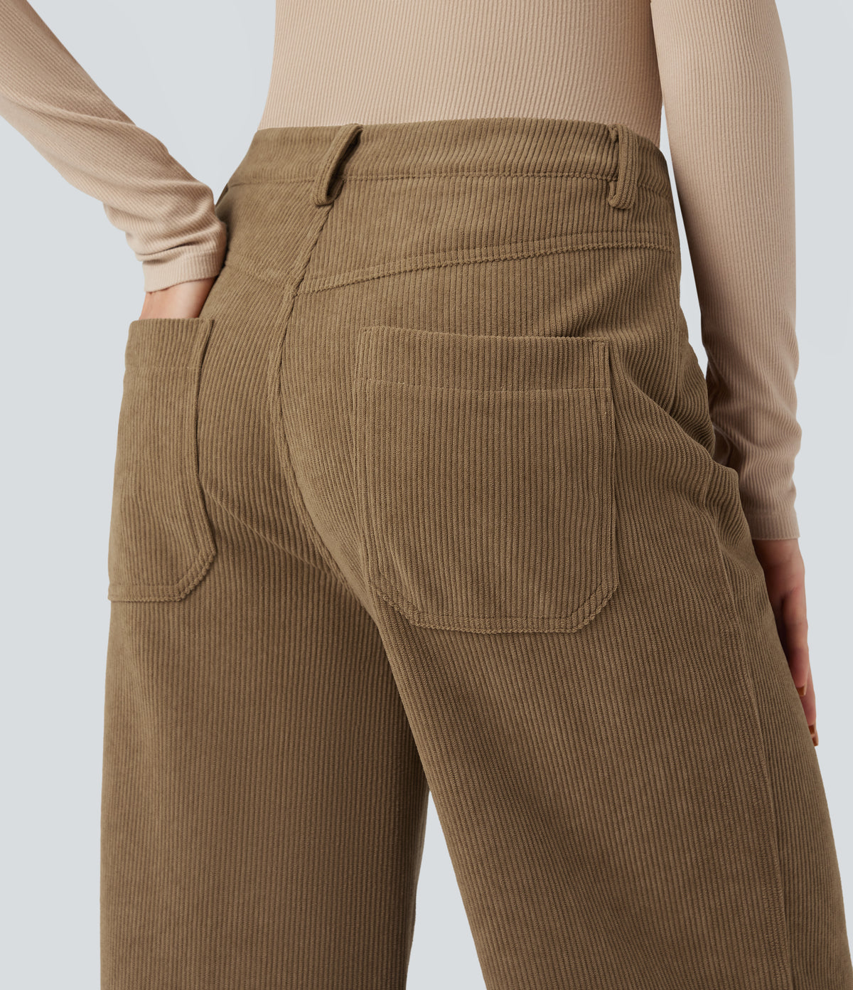 High Waisted Corduroy Casual Baggy Trousers with Pockets — Ermine — view 5