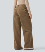 High Waisted Corduroy Casual Baggy Trousers with Pockets — Ermine — view 2