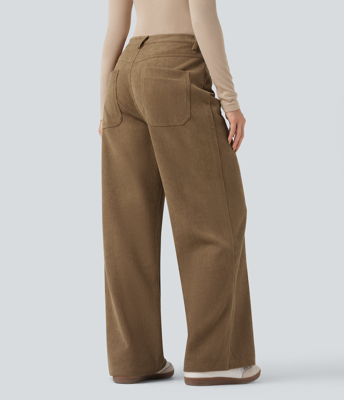 High Waisted Corduroy Casual Baggy Trousers with Pockets — Ermine — view 2