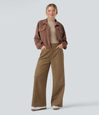 High Waisted Corduroy Casual Baggy Trousers with Pockets — Ermine — view 6