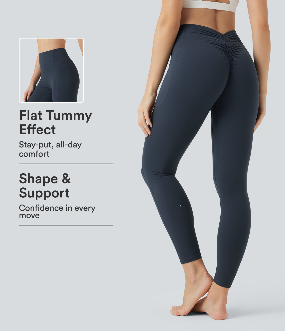 High Waisted Tummy Control Scrunch Shaping Yoga Leggings with Pockets — Carbon — view 1
