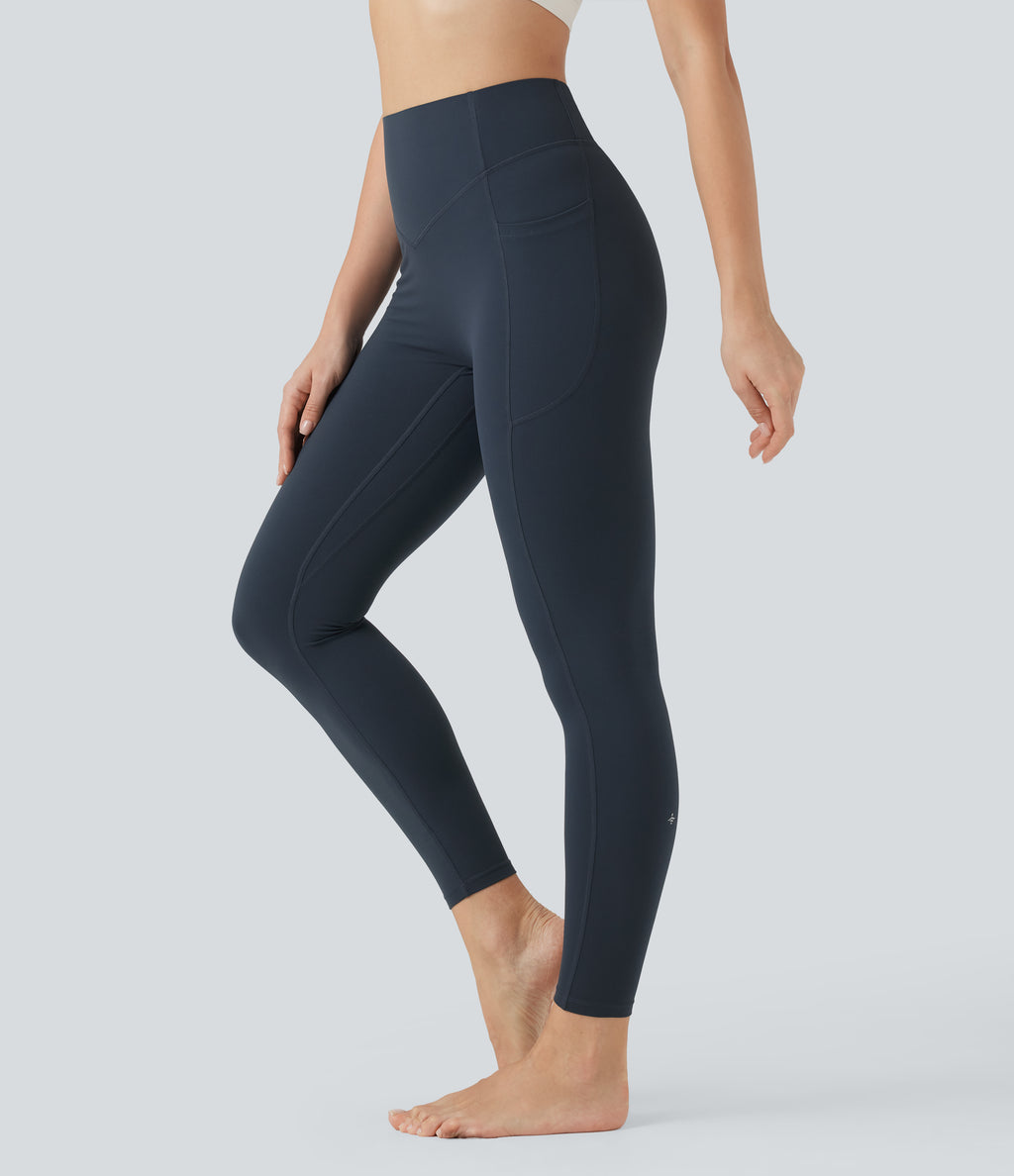 High Waisted Tummy Control Scrunch Shaping Yoga Leggings with Pockets — Carbon — view 3