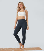High Waisted Tummy Control Scrunch Shaping Yoga Leggings with Pockets — Carbon — view 7