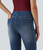 High Waisted Casual Flared Jeans with Pockets — Tide Blue Denim — view 5