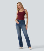 High Waisted Casual Flared Jeans with Pockets — Tide Blue Denim — view 6