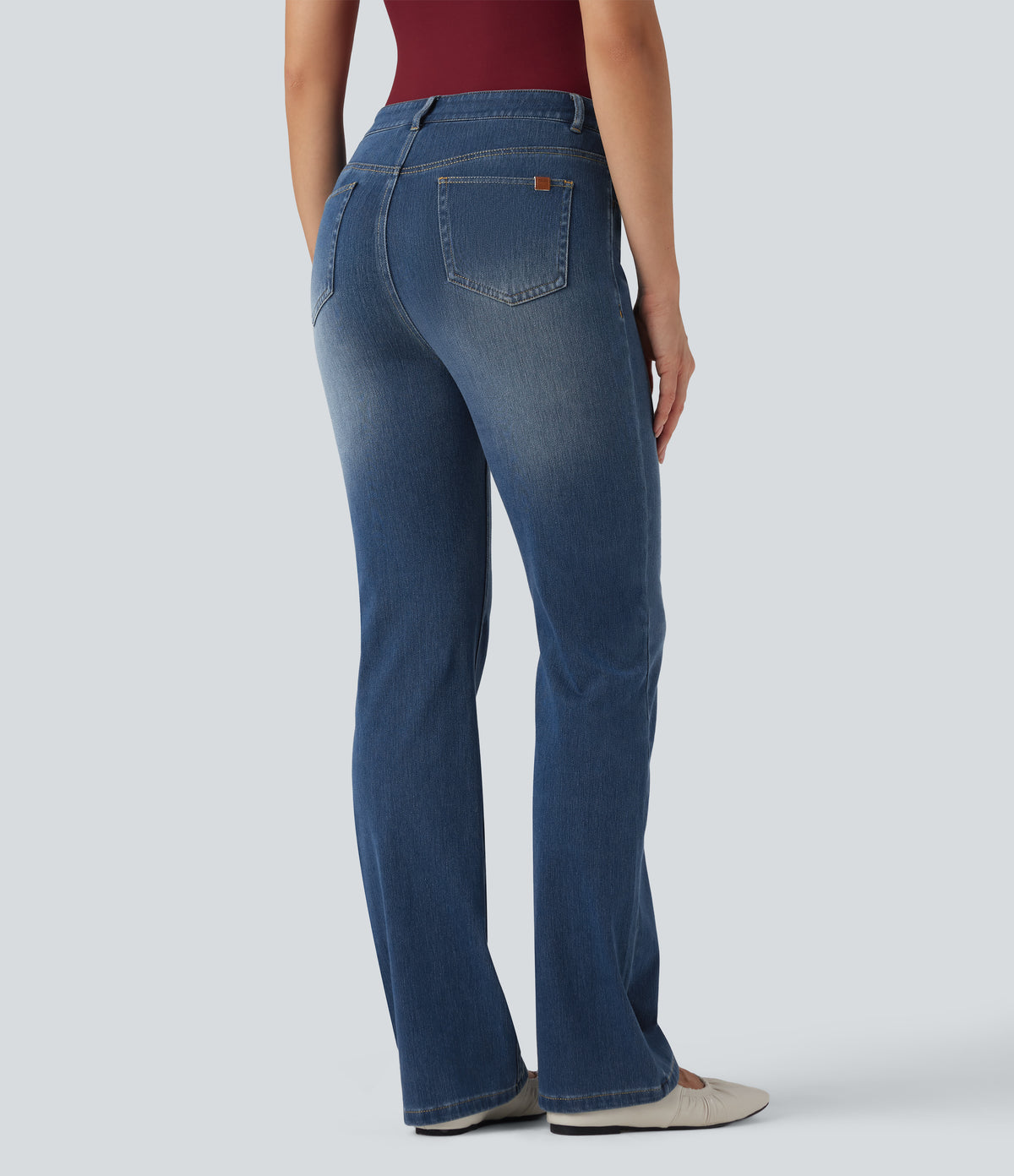 High Waisted Casual Flared Jeans with Pockets — Tide Blue Denim — view 2