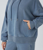 Hooded Casual French Terry Denim Sweatshirt with Pocket — Blue Jasper Denim — view 5