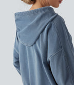 Hooded Casual French Terry Denim Sweatshirt with Pocket — Blue Jasper Denim — view 6