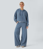 Hooded Casual French Terry Denim Sweatshirt with Pocket — Blue Jasper Denim — view 7
