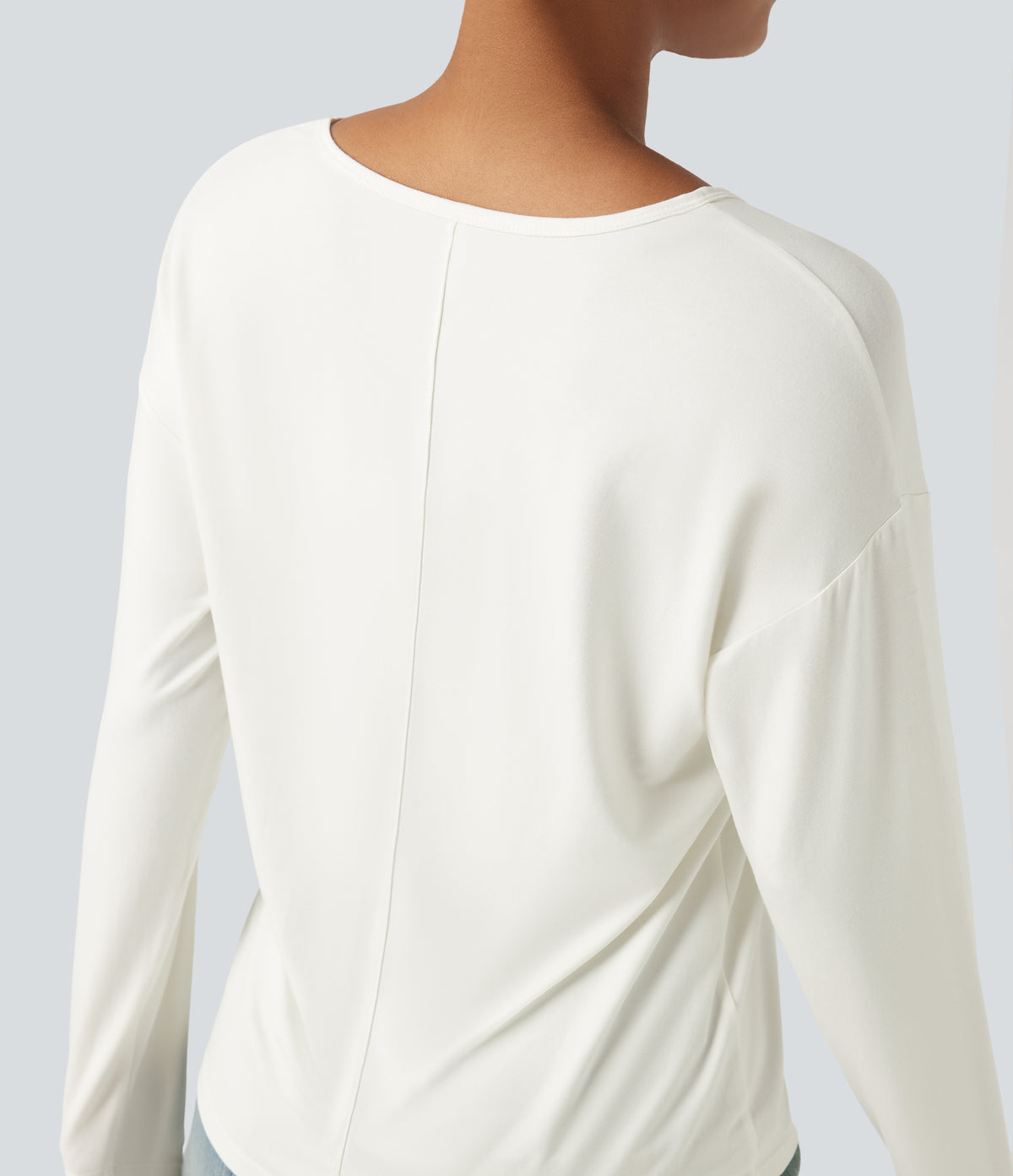 V-neck Long Sleeve Casual Top — White — view 5