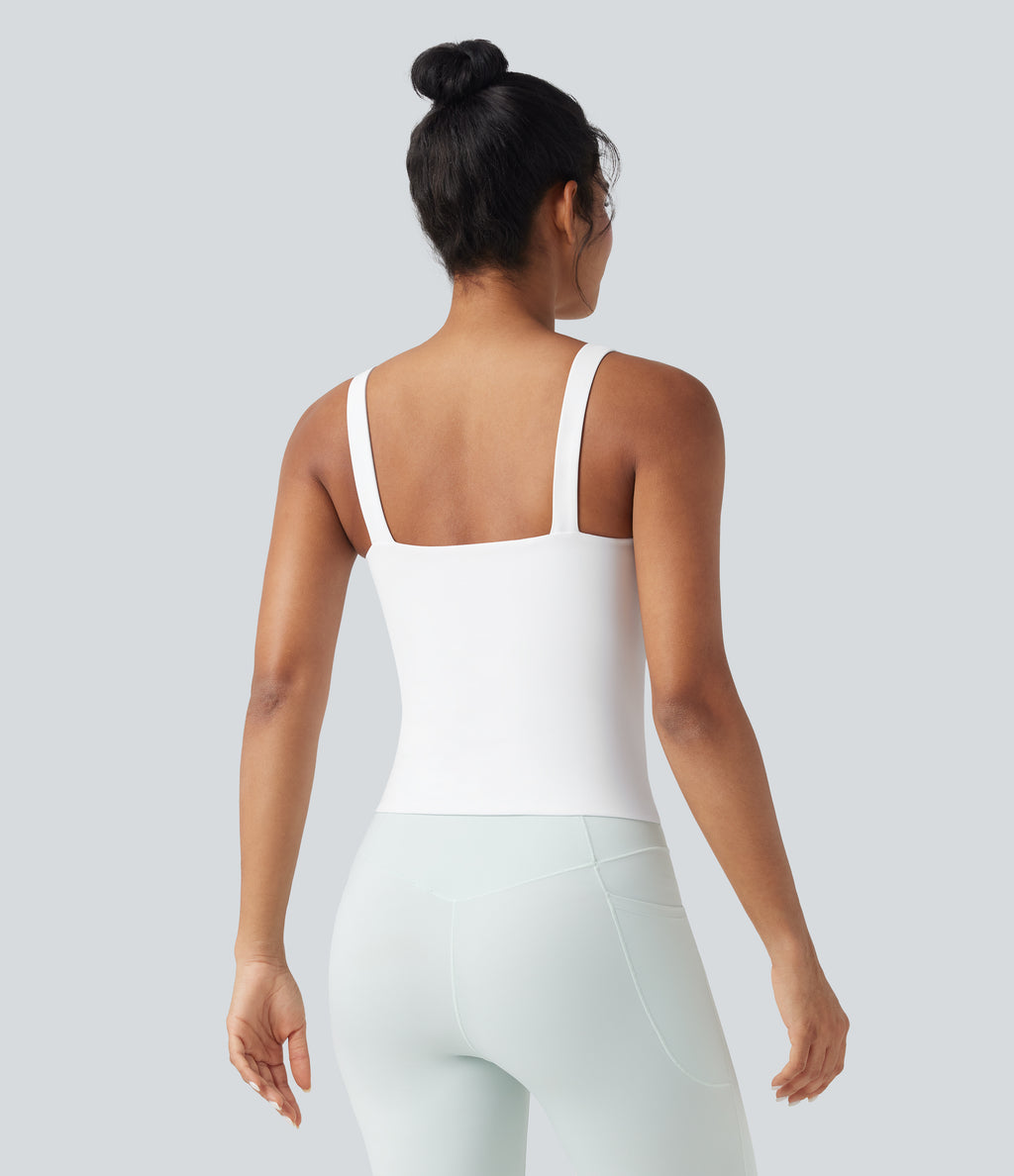 Airy Twisted Cut Out Yoga Tank Top-Longer Length — White — view 2