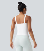 Airy Twisted Cut Out Yoga Tank Top-Longer Length — White — view 2