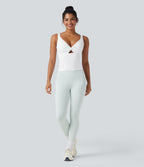 Airy Twisted Cut Out Yoga Tank Top-Longer Length — White — view 5