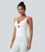 Airy Twisted Cut Out Yoga Tank Top-Longer Length — White — view 3