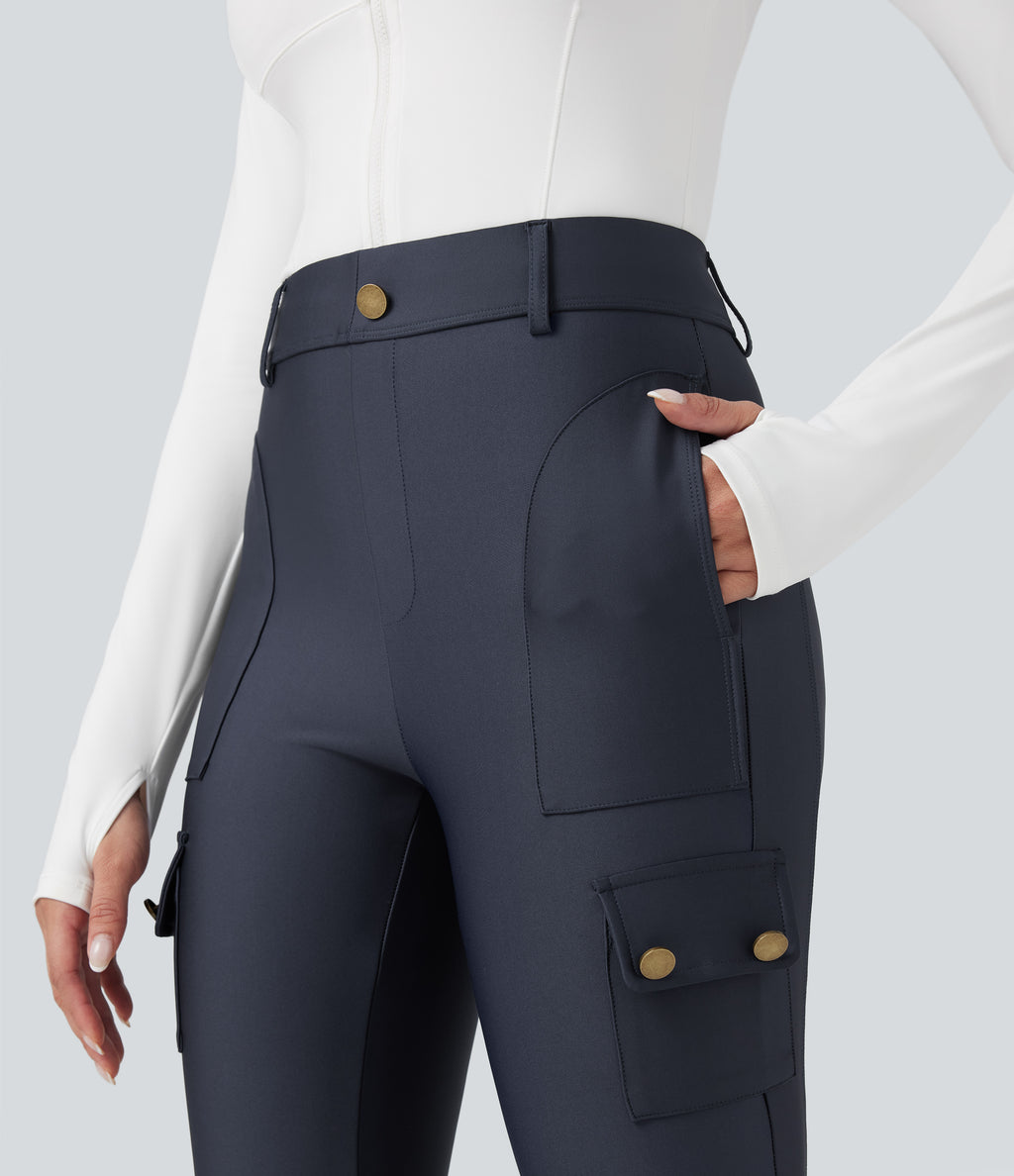 High Waisted Sheen 7/8 Leggings with Pockets — Blue Nights — view 4
