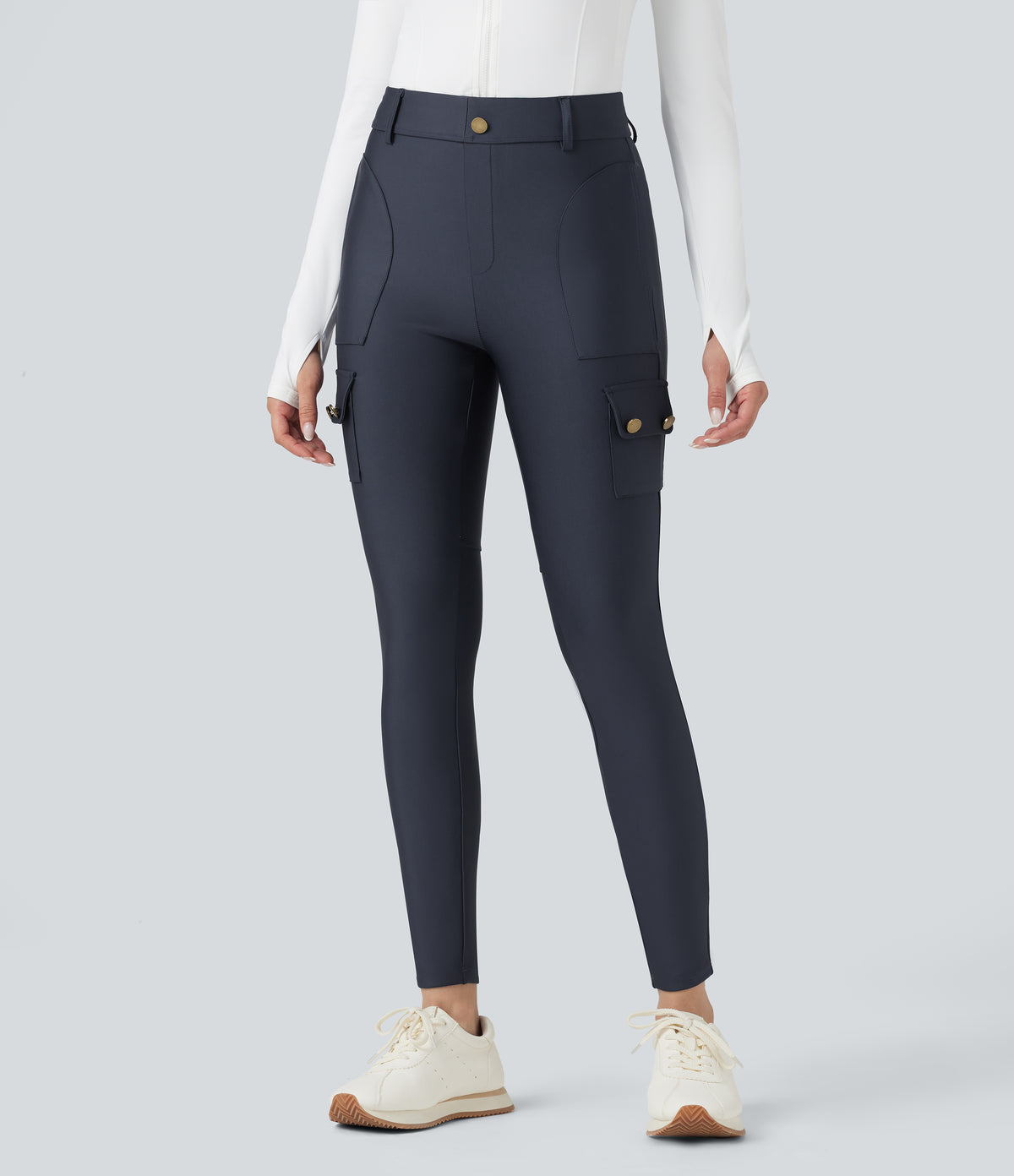 High Waisted Sheen 7/8 Leggings with Pockets — Blue Nights — view 6
