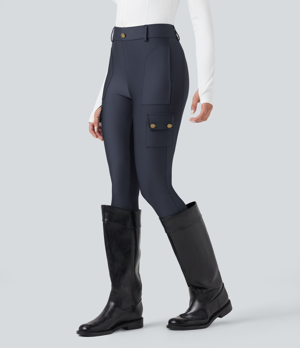 High Waisted Sheen 7/8 Leggings with Pockets — Blue Nights — view 3