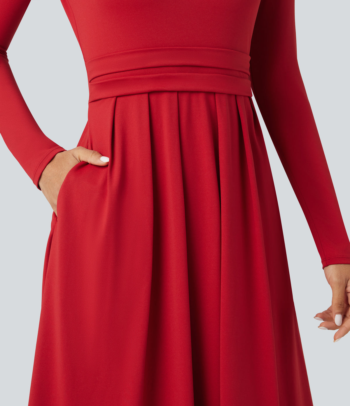 Scoop Neck Long Sleeve Flare Maxi Casual Dress with Pockets — Emboldened — view 5